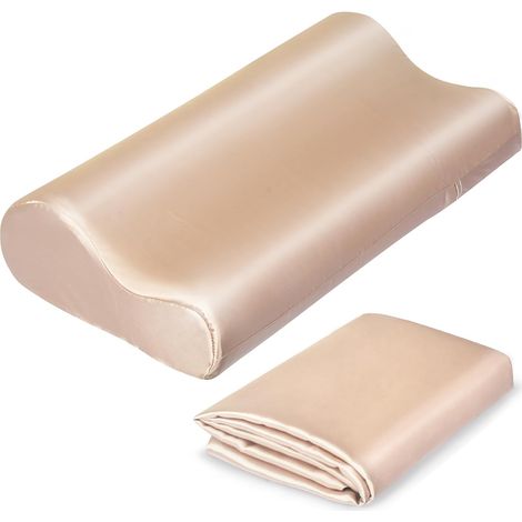 Taie d'oreiller luxueuse en satin pour oreillers en mousse à mémoire de forme - 60 x 35 cm - Taie d'oreiller cervicale douce pour oreillers de sommeil (champagne) (1/5)