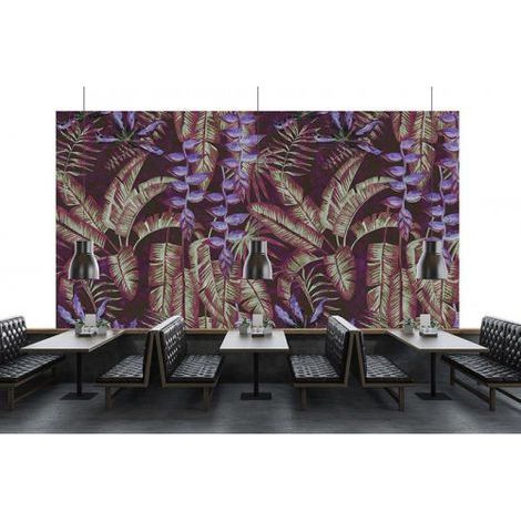 Papier peint panoramique violet et vert tropical Tapisserie panoramique jungle à motif feuilles Papier peint panoramique tendance exotique pour salon (1/3)