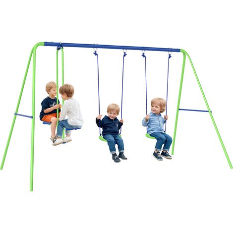 Gartenschaukel-Set aus Metall, grün/blau – Höhenverstellbar – 2 Schaukeln + 1 Schaukelstuhl – 280 x 140 x 178 cm
