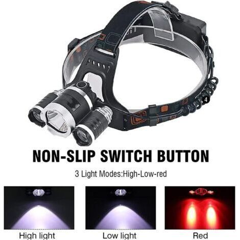 NALOOKAMIC Lampe frontale rechargeable, lampes frontales de chasse à LED blanches et rouges à 3 modes, lampe frontale tactique de 5000 lumens lampe frontale à lumière rouge pour la course à pied, le c (1/4)