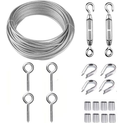Kit De Suspension En Câble Acier Inoxydable - Câble 2mm 15m Revêtu - Tendeur M5 Et Crochet À Œil - Pour Pergola Plantes Grimpantes Ligne À Linges (1/5)