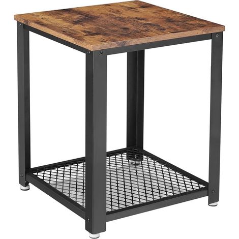 Beistelltisch, zweistöckiger Nachttisch mit Drahtgitterablage, Metallgestell, verstellbare Füße, für Wohnzimmer und Schlafzimmer, Industriestil, rustikales Braun und Schwarz (1/5)