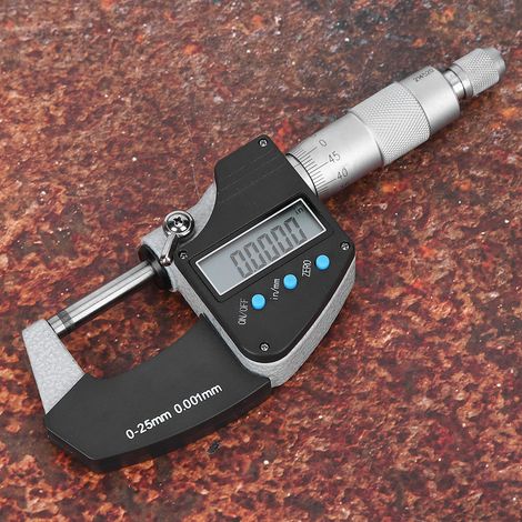 Digitales Mikrometer mit großem Display, metrisch/Zoll, Genauigkeit 0,001 mm, Außendurchmesser 0,25 mm (1/5)