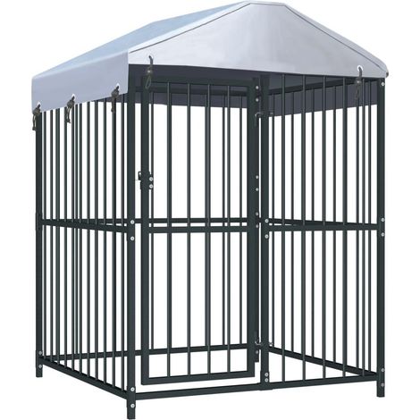 Jaula para caseta de exterior, parque para mascotas con techo para perros, 120 x 120 x 150 cm 020000451