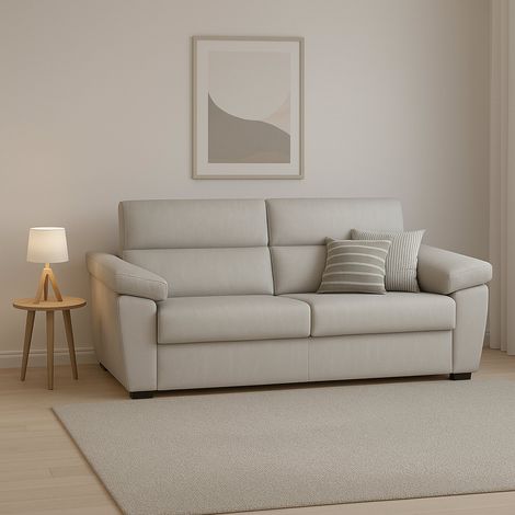 Divano Letto 2 Posti Salorno, Sfoderabile, Contenitore Made in Italy, di Apertura a Ribalta, 185x95 cm Beige (1/5)