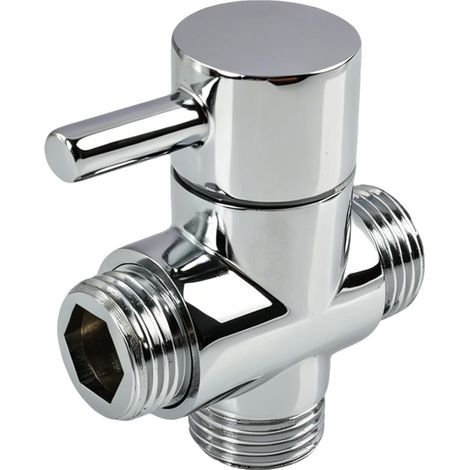 Vanne de Dérivation 3 Voies pour Douche, Inverseur en Laiton Chromé, Adaptateur en T avec Entrée Mâle G1/2 et Double Sortie G1/2 pour Douchette à Main et Tête de Douche Fixe (1/5)