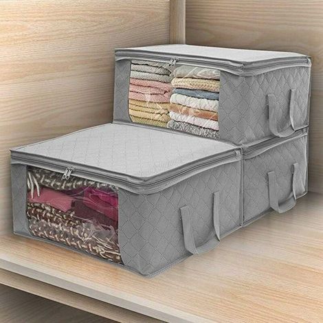 Boite Rangement Vetements sous lit 48x35x20cm, Tissu étanche 3 paquets gris (1/3)