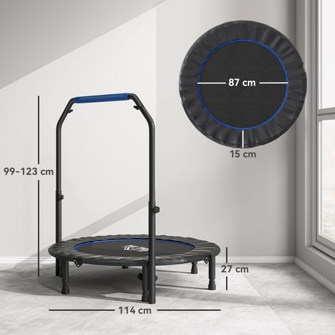 Mini trampoline de fitness, 114 cm de diamètre, pliable, avec poignée réglable en hauteur, bleu et noir (1/5)