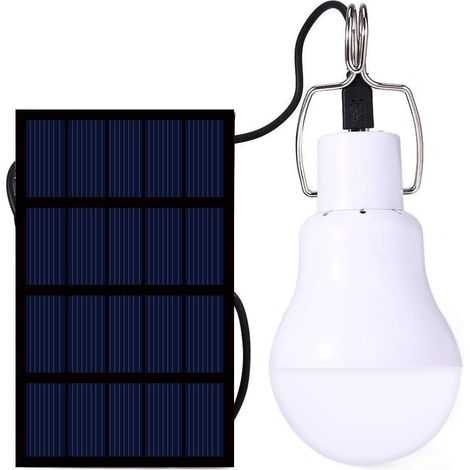 Lampe Solaire Camping, Ampoule Solaire Portable LED à Energie Solaire Lumière Lampe Solaire avec Panneau Solaire pour Eclairage Extérieur Randonnée Camping Tente de Pêche
