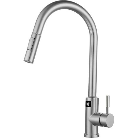 Grifo de cocina inteligente táctil, pantalla digital, extraíble, cromado. (1/5)