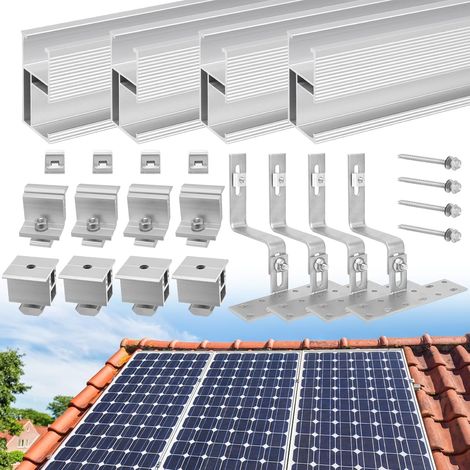Support de panneau solaire pour toit en brique - Pour 2 modules - Profil en aluminium de 300 mm et crochet de toit photovoltaïque - Support solaire réglable - Panneau solaire - Épaisseur : 30 à 45 mm (1/5)