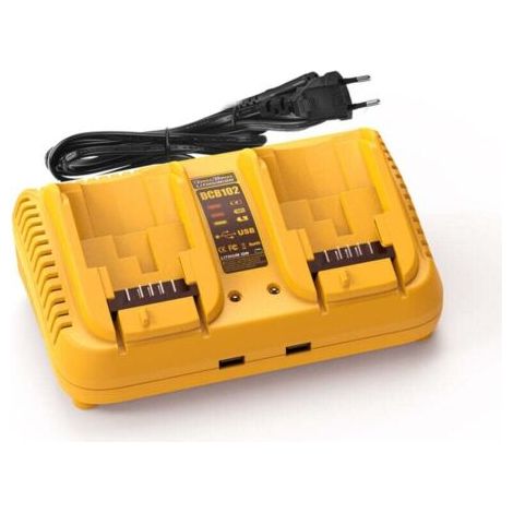 Chargeur 2 ports pour batteries Dewalt 20V Max - Compatible batteries 12V/20V Li-ion - Jaune - Charge rapide (1/3)