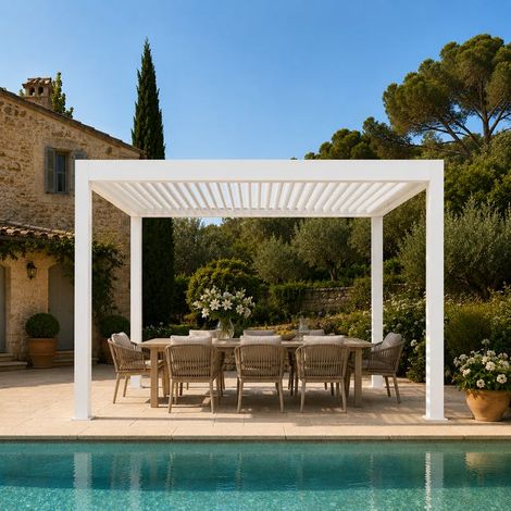 Pergola Bioclimatique Aluminium Autoportante Blanc 4x3,5 Manuelle S ORIAL France (1/5)