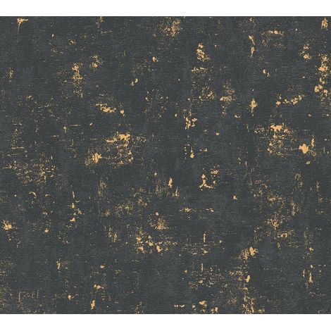Industrial Concrete Look Vinyl Wallpaper Non-Woven Black Gold Metallic Textured (1/4)