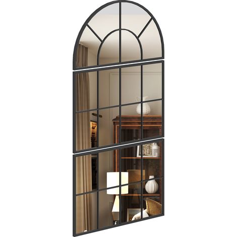 Homcom – Miroir mural arqué 3 pièces noir – Cadre métal robuste – Dimensions 76 x 149 cm – Pour salons et couloirs – Installation facile