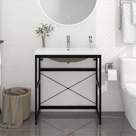 vidaXL Bathroom Washbasin Frame with Built-in Basin Black Iron (1/5)