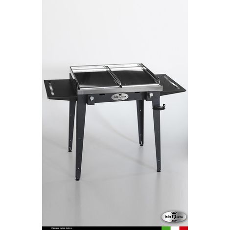 Grill 8.6 Inox Piastra liscia - Grigio antracite - Con portapiatti - Senza paraschizzi - Senza kit mensola e ruote - barbecue, griglia, giardino, carne, a gas, acciaio made in Italy
