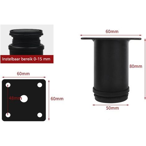 Patas de acero inoxidable para muebles,patas metálicas para armarios,patas redondas ajustables de repuesto para muebles (1/4)