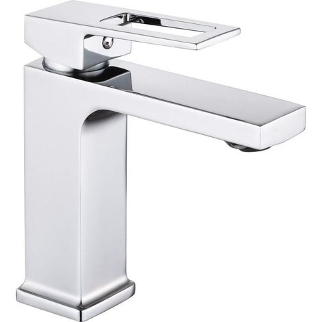Mitigeur Lavabo Robinet de Salle de Bains,Robinet de lavabo Design Créatif Moderne,Monotrou Mousseur Robinetterie,Argent plaqué, contient un tuyau d’entrée de 60CM (1/2)