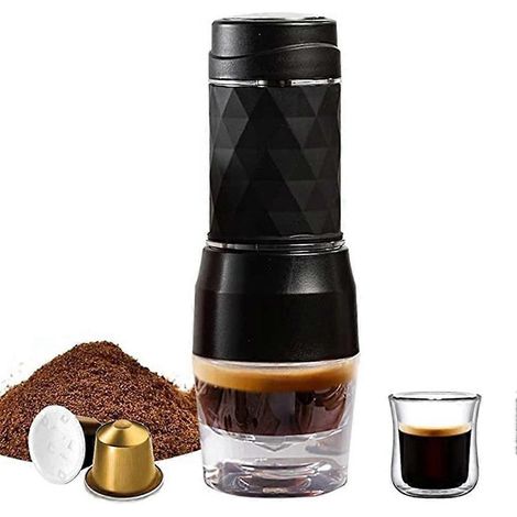 Cafetière portable 3 en 1, machine à expresso manuelle avec eau chaude et froide, compatible avec les capsules et le café moulu, infusion manuelle, idéale pour la randonnée. (1/5)