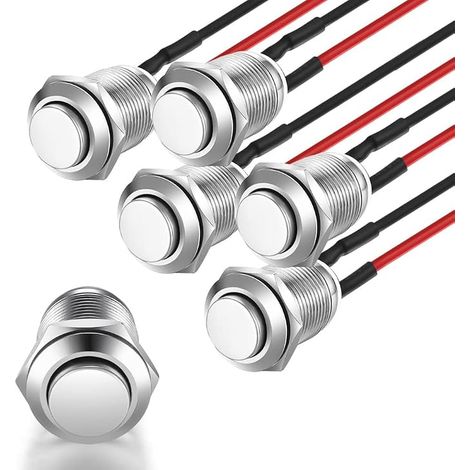 Gebildet Momentary Push Button Waterproof Stainless Steel Push Button On/Off 12mm 2A 12V/24V/125V/250V with Wire (High Head) (1/5)