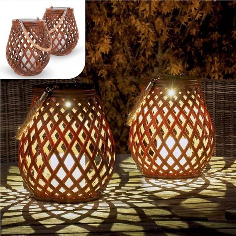 Lot de 2 Lampes Solaires Extérieures - Luminaires LED Effet Rotin - 0.2W IP55 - 2117 cm - pour Jardin, Terrasse et Balcon (1/4)