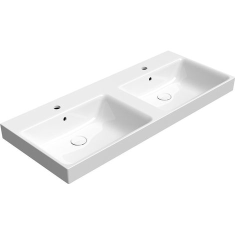 Lavabo double NUBES en céramique 120x50, blanc ExtraGlaze (1/2)