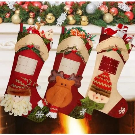 Chaussettes de Noël - Personnalisé - 3pcs - Chiffon - Rouge - Décoration Intérieure (1/4)
