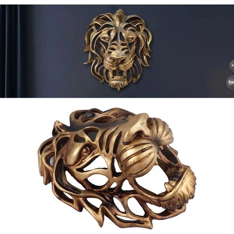 Escultura de pared de león dorado en 3D, hecha de resina, para sala de estar, dimensiones: 20 x 15 x 12 cm. (1/5)