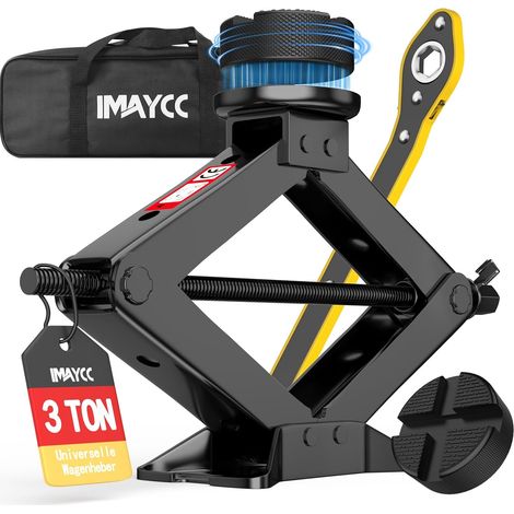 Cric ciseaux 3T avec cliquet et coussinet en caoutchouc résistant aux rayures avec sac de transport pratique – Cric robuste en acier renforcé, convient à toutes les voitures, SUV et monospaces, kit de (1/5)