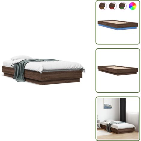 Bettgestell mit LED Braun Eiche-Optik 90x190 cm - Holzbettfundament - Eichen-Design - LED Beleuchtung - Sparholzlatschen - Doppelbett (1/5)