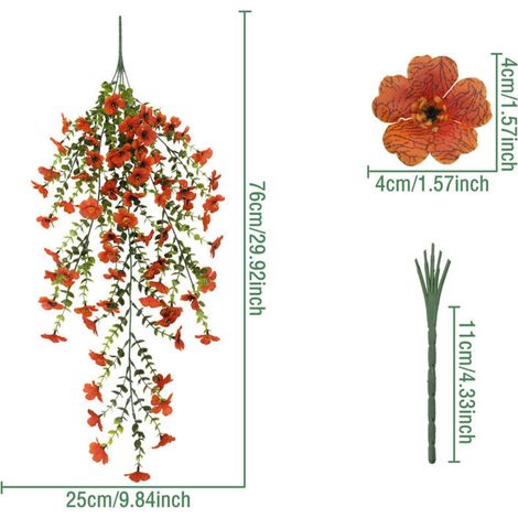Bouquet artificiel de violettes 76 cm – Suspension murale réaliste, durable et anti-UV pour maison et jardin,Orange (1/4)
