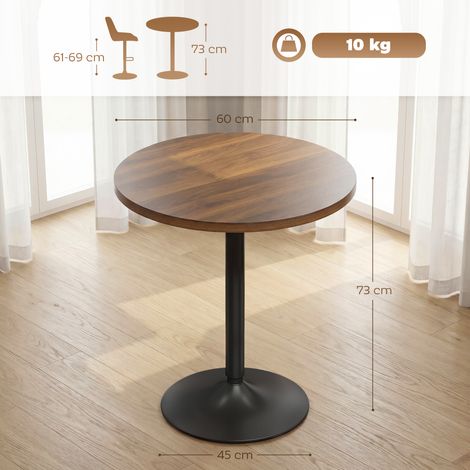 Runder Tisch (60 cm hoch) für Küche und Wohnzimmer, Bartisch mit stabilen Beinen, rutschfeste Oberfläche in Walnuss