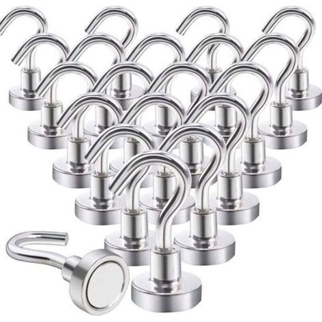 Ganci magnetici potenti - Magneti al neodimio - Capacità di carico 10 kg - 20 ganci per confezione - Installazione senza foratura