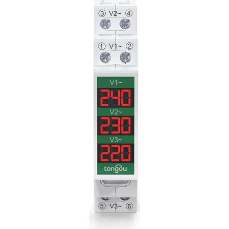 Mini voltmètre modulaire DIN à montage sur rail triphasé avec affichage numérique LED – AC 60–450 V détecteur de jauge de (1/5)