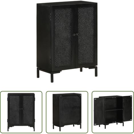 vidaXL Mangoholz - Sideboard Schwarz 55x30x77 cm Massivholz Mango und Eisen