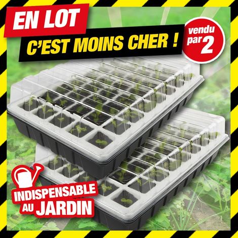 Kit de germination lot de 2 – 80 godets – Dimensions 39cm x 25cm – Bac à réserve d'eau avec autonomie d'une semaine – Outiror