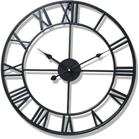 Wasserdichte Outdoor-Gartenuhr, römische digitale Gartenuhr für den Innen- und Außenbereich, Dead Metal Precision Wall-mut-Black