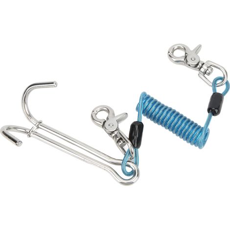 Crochet de courant en acier inoxydable 316 pour plongée, double crochet de récif avec cordon spiralé - Bleu (1/5)