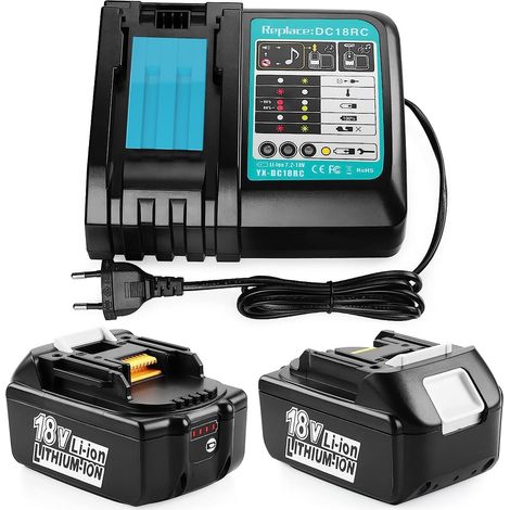 Batterie 18V 5.0Ah Batterie avec Chargeur Compatible avec BL1850 BL1850B BL1860 BL1840 BL1830 BL1820 DC18RC DC18RD (1/5)