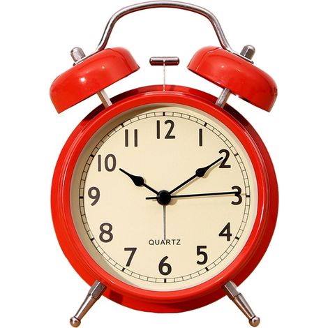 Réveil mécanique rouge en acier électroplaqué, réveil à sonnerie classique sans pile, horloge rétro chevet (1/5)