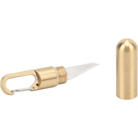 Mini-Multifunktionsmesser, tragbar, mit Paketöffner und Schlüsselring mit Öse, aus Messing und Edelstahl (ohne Bedienfeld). (1/4)