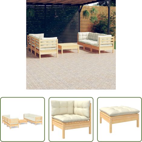 Terrassensofa - 7-tlg. Garten-Lounge-Set mit Creme Kissen Kiefernholz (1/5)