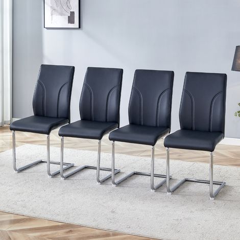 Chaises de salle à manger en PU noir, lot de 2. Pieds de chaise en métal argenté. Conviennent aux bureaux, restaurants, cuisines, salles de conférence et autres environnements. (1/5)