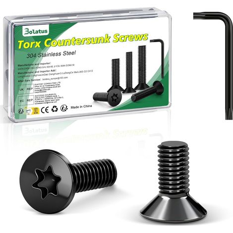 Lot de 20 vis à tête fraisée M8 x 10 mm, noires, en acier inoxydable 304, avec clé Torx et boîte conformes à la norme ISO 14581, pour machines et appareils, installations extérieures, meubles