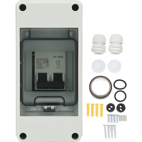 2-poliger Mini-DC-Leistungsschalter für PV-Anlagen mit IP65-Gehäuse, wasserdichter Solartrennschalter, DC 1000 V 20 A - Crezuo
