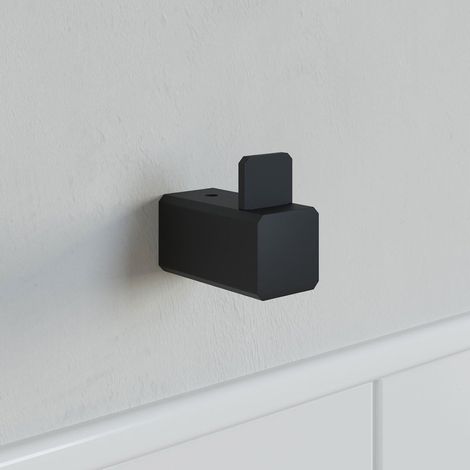 Bathroom WC Towel Robe Hook Holder Black Square Wall Mounted Stylish Modern