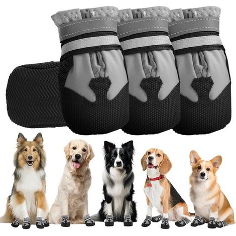 Zapatos protectores 4 piezas, impermeables antideslizantes, correas ajustables tiras reflectantes proteger patas perro, Color naranja, Talla XXL (1/5)
