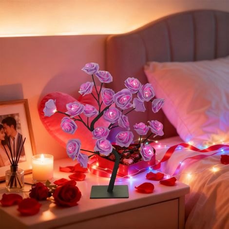 LED-Rosenbaumlampe, 24 farbige LEDs, USB-betrieben, 45 cm x 12 cm, romantisches Nachtlicht, geeignet für Schlafzimmer, Partys und Tischdekorationen.