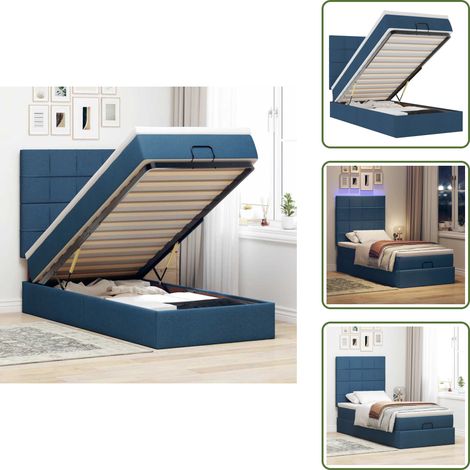 The Living Store Ottoman-Bett mit Matratze & LEDs Blau 90x190 cm Stoff - Matratze (1/5)